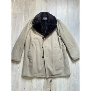 VINTAGE 60s/70s Size 50 Brown Fur Lined & Collar Retro Disco Inspired Coat